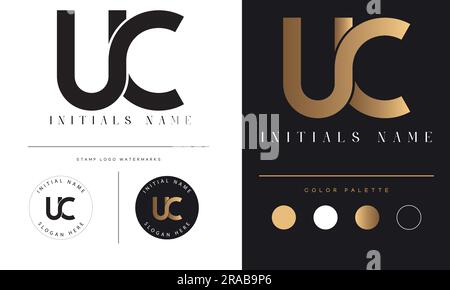 Luxuriöses UC- oder CU-Logo mit Textanzeige und Monogramm Stock Vektor
