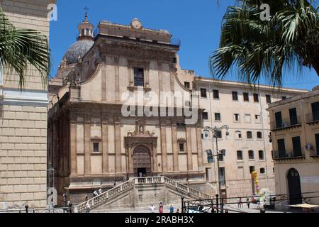 Die Renaissance-Fassade der Kirche Santa Caterina d'Alessandria - Heilige Katharina von Alexandria Piazza Bellini, Palermo Sizilien Stockfoto