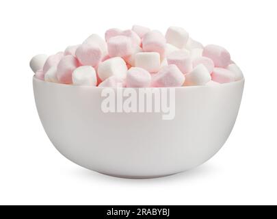 Schüssel mit köstlichem süßem Marshmallow isoliert auf Weiß Stockfoto