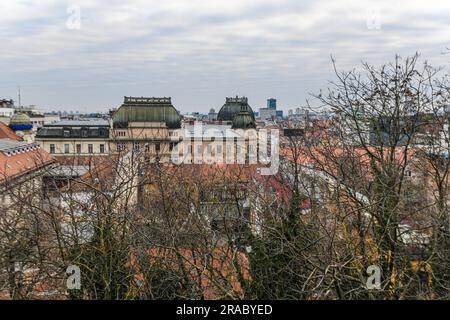 Zagreb: Panoramablick auf das Stadtzentrum von St. Markusplatz, mit der Kathedrale. Kroatien Stockfoto