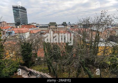 Zagreb: Panoramablick auf das Stadtzentrum von St. Markusplatz, mit der Kathedrale. Kroatien Stockfoto