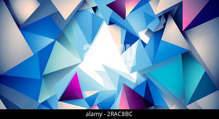 Abstrakte Darstellung des abstrakten Hintergrunds mit weißem, blauem, lilafarbenem geometrischem Dreieck. Stockfoto