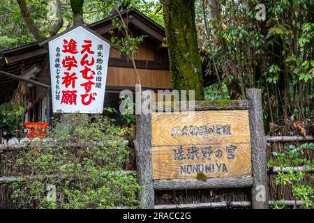 Kyoto, Japan, 2023. Nonomiya Jinja Schrein auf dem Sagano Wanderweg im Bambushain Arashiyama, Kyoto, Japan, Asien Stockfoto