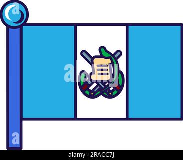 Nationalflagge der Republik Guatemala auf Flaggenmast-Vektor. Vertikales blau-weißes Dreiband mit nationalem Emblem in der Mitte des patriotischen Freiheitssymbols. Land Stock Vektor