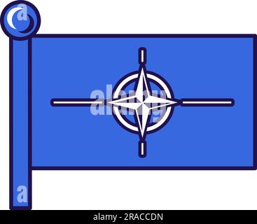 nordatlantischer Flaggenvektor der Vertragsorganisation. Weißes Kompass-Rosenzeichen auf dunkelblauem Feld, internationale NATO-Militärallianz. Nationale Länder Stock Vektor