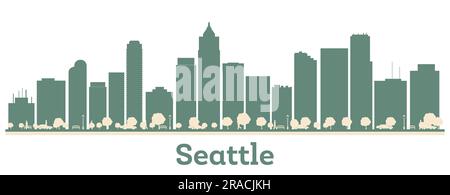 Abstrakte Skyline von Seattle City mit farbigen Gebäuden. Vektordarstellung. Geschäftsreise- und Tourismuskonzept mit modernen Gebäuden. Stock Vektor