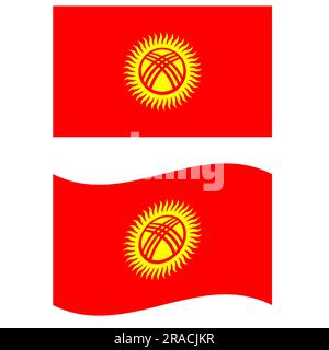 Schwenkende Flagge Kirgisistans. Kirgisische Flagge auf weißem Hintergrund. Flacher Stil. Stockfoto