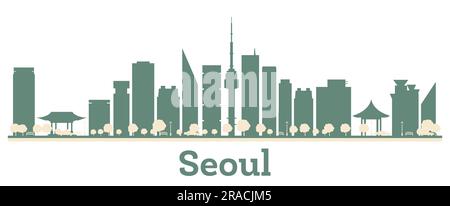 Abstrakte Skyline von Seoul, Südkorea, mit farbigen Gebäuden. Vektordarstellung. Business Travel and Tourism Concept mit moderner Architektur. Stock Vektor