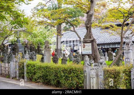 2023, Arashiyama Arhat. 500 Statuen der nächstgelegenen und höchsten Jünger Buddha vor dem Hogon-in-Untertempel des Tenryu-ji-Kopftempels, Kyoto, Japan Stockfoto