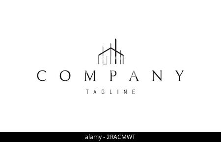 Vector-Logo, auf dem ein abstraktes Bild eines modernen modularen Hauses abgebildet ist. Stock Vektor