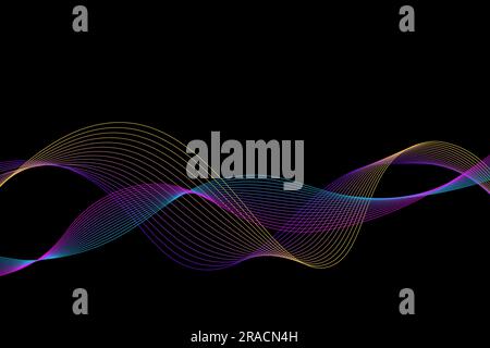 Abstrakter Vektorhintergrund. Mehrfarbige dynamische Linien auf schwarzem Hintergrund. Farbkurven. Hintergrund für die Konstruktion Stock Vektor