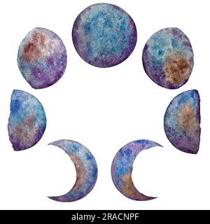 Illustration der Mondphasen Vektor-Aquarelle Stock Vektor