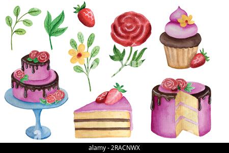Süßigkeiten und Desserts. Lebensmittelanordnungen für Karten und Verpackungsdesign Stock Vektor