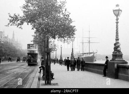 Straßenbahn, The Embankment, London, Anfang 1900er Stockfoto