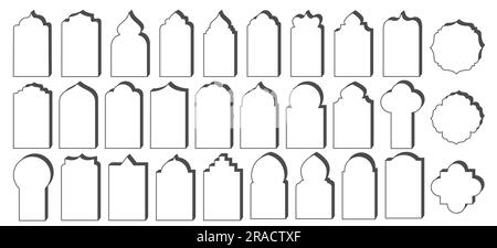 Ramadan, mindestens Y2K Rahmen. Islamische Bo-Bögen. Ästhetische moderne Vektorelemente für Post und Karte isoliert auf weißem Hintergrund. Umriss Stock Vektor