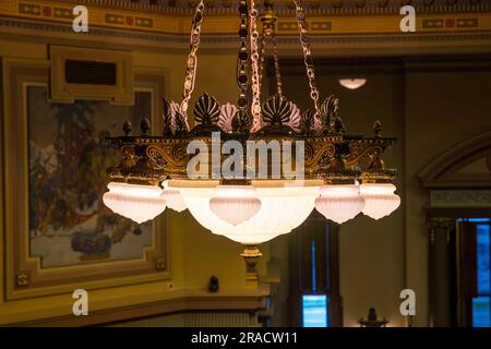 Wyoming, WY, USA - 10. Mai 2022: Die große Versammlungshalle der House Chamber im Wyoming State Capitol Stockfoto