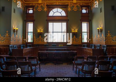 Wyoming, WY, USA - 10. Mai 2022: Die große Versammlungshalle der House Chamber im Wyoming State Capitol Stockfoto