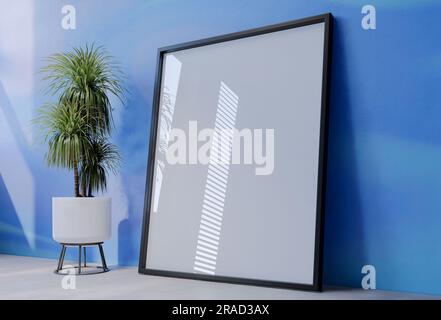 Fotomodell mit himmelblauem Hintergrund einfangen. 3D Darstellung rendern Stockfoto