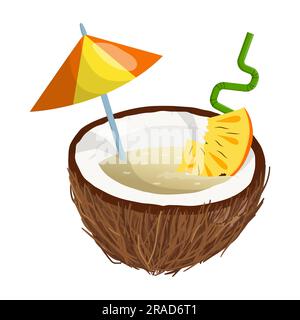 Pina-Colada-Cocktail in Kokosnuss. vektordarstellung auf weißem Hintergrund Stock Vektor