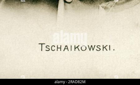 Pjotr Iljitsch Tschaikowsky (7. Mai 1840 bis 6. November 1893) war ein russischer Komponist der Romantik. Alte Vintage-Postkarte des russischen Reiches. 1900er. Fragment. Stockfoto