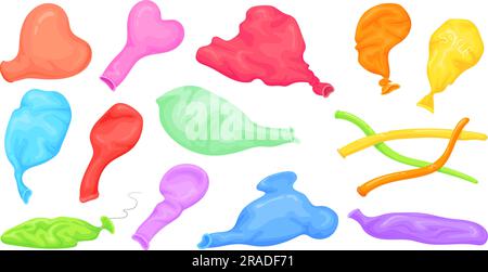Leere Ballons. Verschiedene leere Ballons, Cartoon-Gummi unaufgeblasener Ballon in verschiedenen Formen lustiger, mit Latex aufgeblasener Ballon zum Geburtstag ordentliche Vektordarstellung eines defekten Ballons Stock Vektor