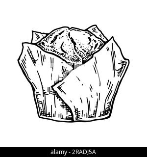 Muffin in Handwerkspapier. Vektordarstellung im Skizzenstil. Handgezeichneter Cupcake. Backwarenprodukt Stock Vektor