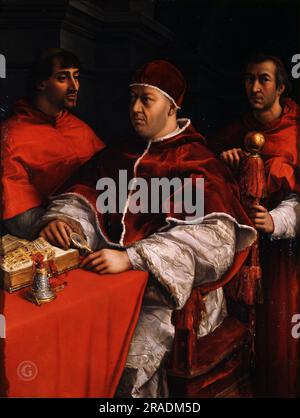 Raffaello (Raffaello Sanzio) - Porträt von Papst Leo X mit den Kardinalen Giulio de Medici und Luigi de Rossi Stockfoto