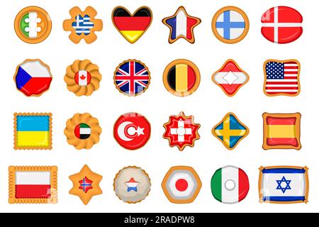 Hausgemachter Keks mit Flaggenland-Welt in leckerem Keks, Keks aus Signature Flag Country World auf natürlichem Keks, frischer Keks mit Stock Vektor