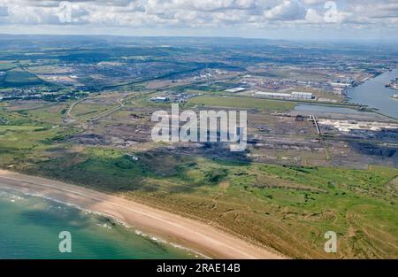 British Steel, Redcar, nach dem Abriss 2023, aus der Luft geschossen, Teeside, Nordostengland, Großbritannien Stockfoto
