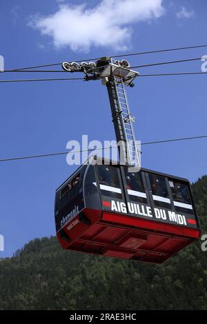 Die Seilbahn Aiguille du Midi, die höchste in Europa. Chamonix, Haute-Savoie, Frankreich Stockfoto