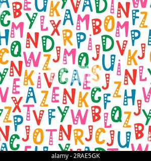 Nahtloses Vektormuster mit Buchstaben des Alphabets in zufälliger Reihenfolge. Isolierte Objekte auf weißem Hintergrund. Stock Vektor