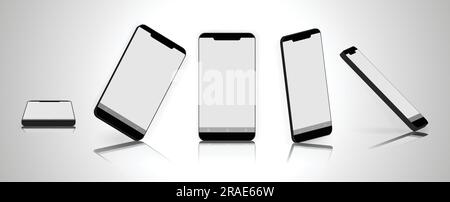 Vektordarstellung eines Smartphones mit verschiedenen Winkeln Modell Weiß Bildschirm isoliert auf verlaufendem weißem Hintergrund UI UX Modell des Geräts Stock Vektor