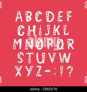 Vektorsatz aus Buchstaben und Satzzeichen. Isolierte Objekte auf rotem Hintergrund. Stock Vektor