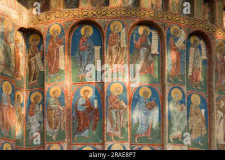 Klosterkirche St. George, Voronet, South Bukovina, Republik Moldau, Rumänien, Moldawien, Fresken, Fresken Stockfoto