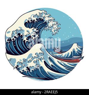 Vektorseewelle. Darstellung von blauen Ozeanwellen mit weißem Schaum. Isolierter Spritzer Wasser im Cartoon-Stil. Stock Vektor