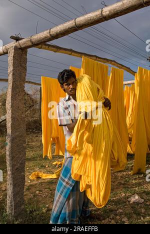 Textiltrocknungsanlage, Bekleidungsindustrie, Tiruppur Tirupur, Tamil Nadu, Südindien, Indien, Asien Stockfoto