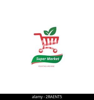 Logo-Konzept für Geschäft, Supermarkt oder Supermall. Logo für Warenkorb aus biologischem Anbau. Stock Vektor