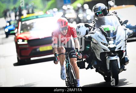 Bayonne, Frankreich. 03. Juli 2023. Der französische Laurent Pichon von ARKEA-Samsic wurde während der dritten Etappe des Radrennen Tour de France, einem 187 km langen 4-km-Rennen von Amorebieta-Etxano nach Bayonne, Frankreich, am Montag, den 03. Juli 2023, in Aktion gezeigt. Die diesjährige Tour de France findet vom 01. Bis 23. Juli 2023 statt. BELGA FOTO JASPER JACOBS Kredit: Belga News Agency/Alamy Live News Stockfoto