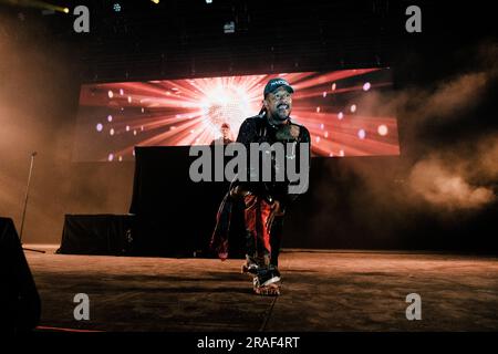 Roskilde, Dänemark. 01., Juli 2023. Während des dänischen Musikfestivals Roskilde Festival 2023 in Roskilde führt der amerikanische Rapper und Performer Mykki Blanco ein Live-Konzert auf. (Foto: Gonzales Photo - Malthe Ivarsson). Stockfoto