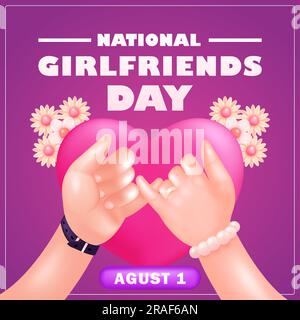 National Girls Day, 3D Vektordarstellung eines Paares, das sich auf pinkfarbenem Hintergrund den kleinen Finger hält. Love-Konzept, passend für Veranstaltungen Stock Vektor