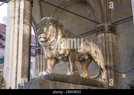 Die Löwenstatuen vor der Feldherrnhalle, Feldmarschallsaal in München Stockfoto