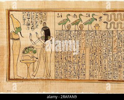 Nany vor Osiris, End (Buch der Toten für den Sänger von Amun, Nany) 1050 v. Chr. von dem alten Ägypten Stockfoto