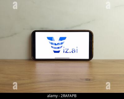 Konskie, Polen - 01. Juli 2023: Viz.ai-Plattform-Logo auf dem Bildschirm des Mobiltelefons Stockfoto