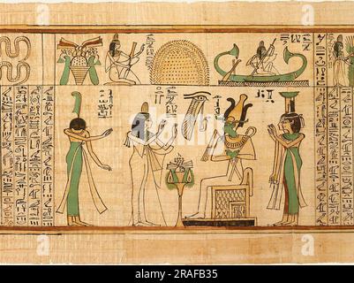 Nany Before Osiris, Isis and Nephthys (Buch der Toten für den Singer von Amun, Nany) 1050 v. Chr. von Altenägypten Stockfoto