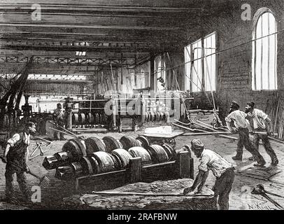 Walzwerk in Marchiennes, Provinz Hennegau. Belgien, Europa. Reise nach Belgien mit Camille Lemonnier. Alte Gravur aus dem 19. Jahrhundert von Le Tour du Monde 1906 Stockfoto