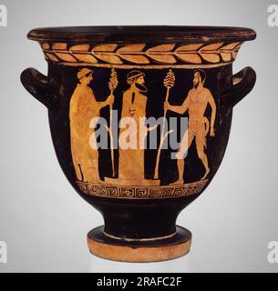 Terracotta Bell Krater (Mischschüssel) 410 v. Chr. von antiker griechischer Keramik Stockfoto