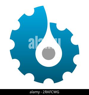 Zahnradsymbol. Mit tropfendem Maschinenschmiermittel. Logo-Designelement. Farbiges Vektorzeichen. Stock Vektor