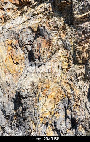 Bunte Felsen (Schiefer?) Auf den Klippen von Trefin (Trevine) im Pembrokeshire Coast National Park, Wales UK Stockfoto