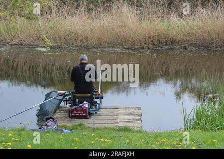 Fischer, die auf dem Selby Canal North Yorkshire im Vereinigten Königreich fischen Stockfoto