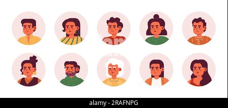 Happy hispanic People – halbflache Vektor-Charakterköpfe Stock Vektor